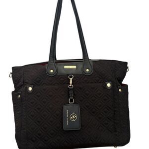 Adrienne Vittadini‎ Quilted Black Tote Bag/Computer  Bag Unisex with Luggage Tag